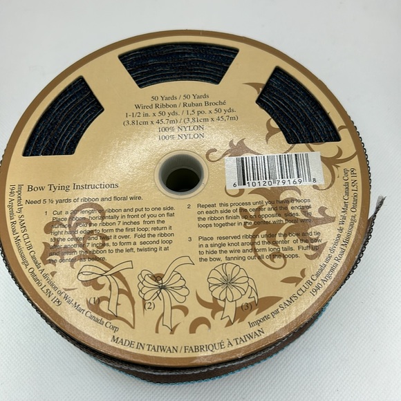 Bundle of 3 Rolls of Wired Ribbon Chocolate Brown/Turquoise/Silver - Picture 7 of 11